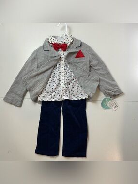 NEW Nannette Kids Boys Size 4T 3 Piece Suit Set Blazer Shirt Pants Bow Tie